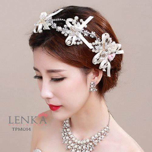 LENKA Tiara Pesta Wedding Crown Headpiece Bridesmaid Aksesoris Rambut Putih TPM014