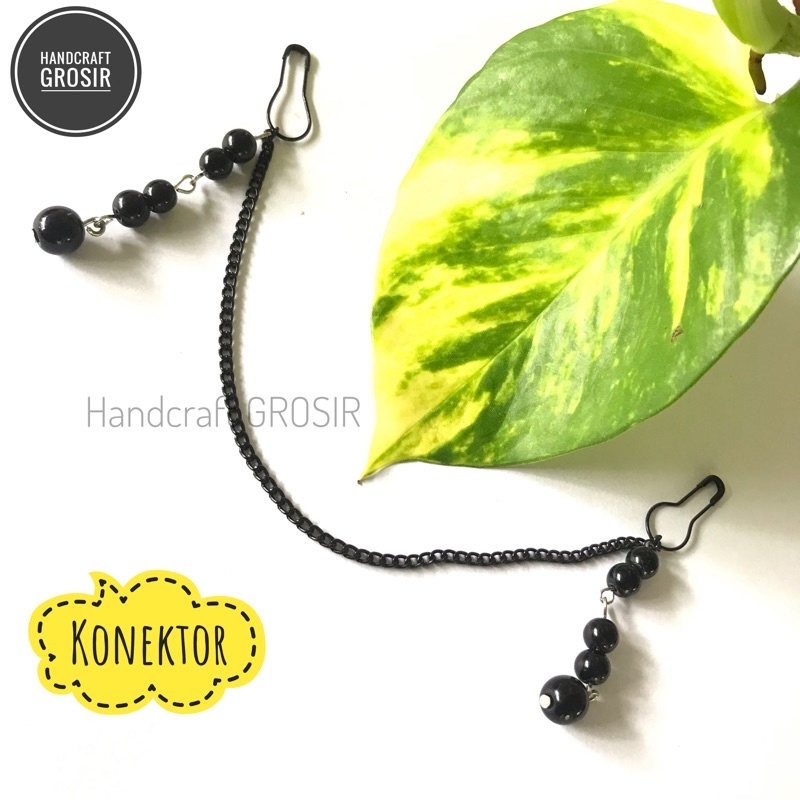 new cod KONEKTOR HIJAB RANTAI HITAM MUTIARA GANTUNG/Pengait masker/konektor masker/sambungan masker/