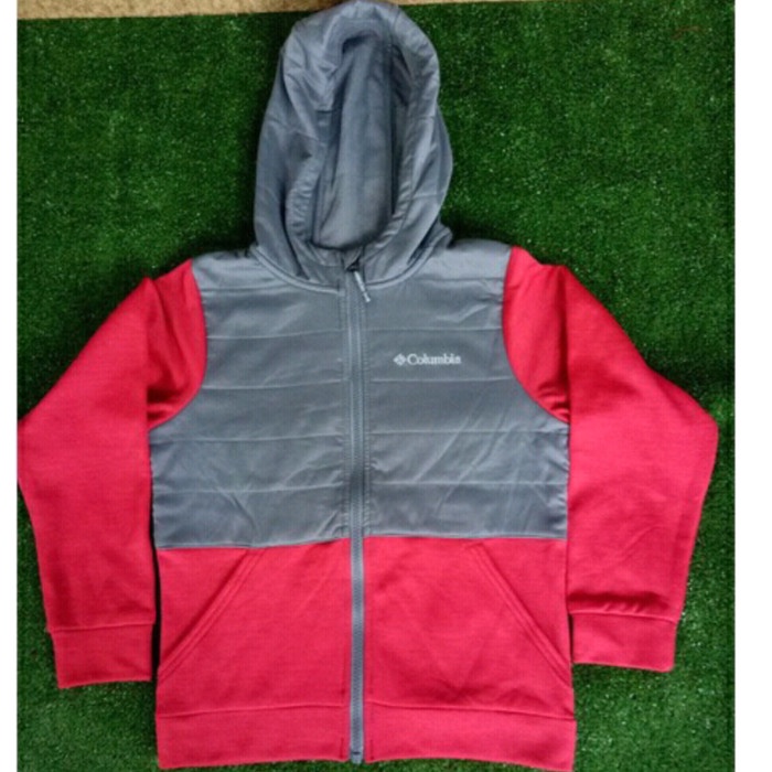 Alan - Jaket Columbia softshell fleece original size anak kids sampai dewasa - merah abu, XS