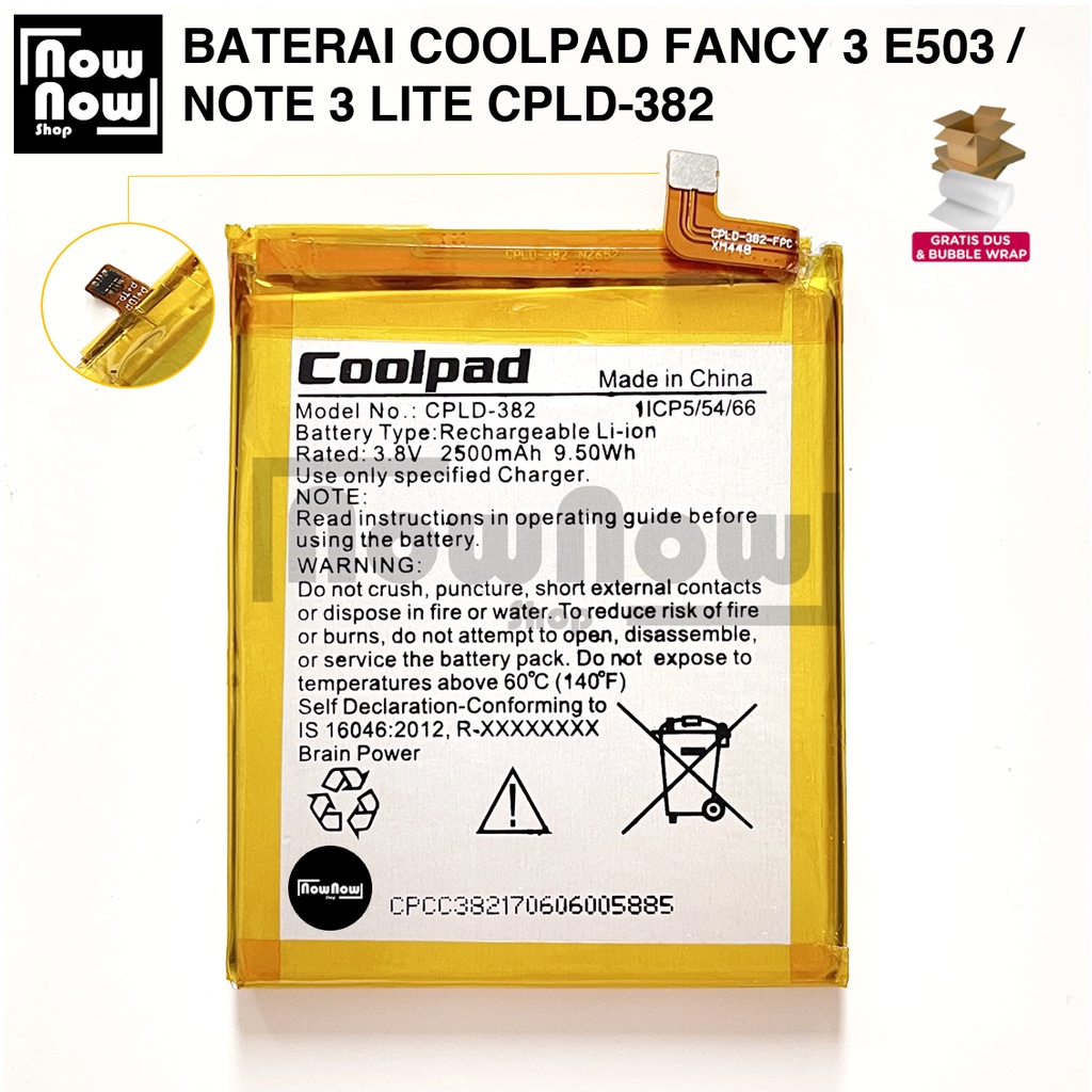 Baterai Coolpad Fancy 3 E503 / Note 3 Lite CPLD-382 CPLD382 CPLD 382 Original Batre Batrai Battery HP Cool Pad