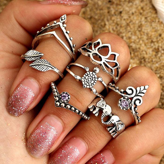 Cincin Fashion Korea Set dengan Model tumpuk untuk Semua jari