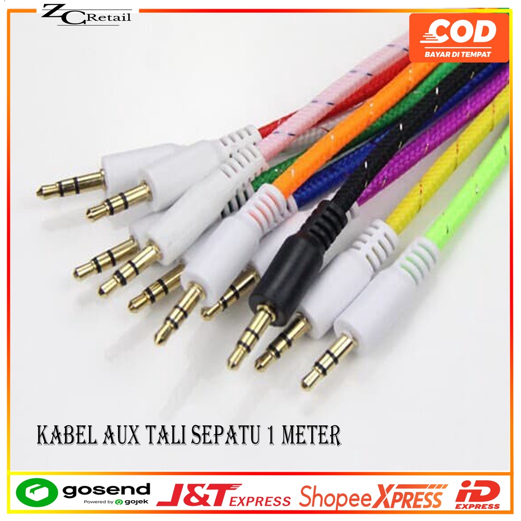 Cabel Cable Kabel aux to aux 1m 1 meter model Tali sepatu Jack 3.5MM audio 1 in 1 hp speaker portable