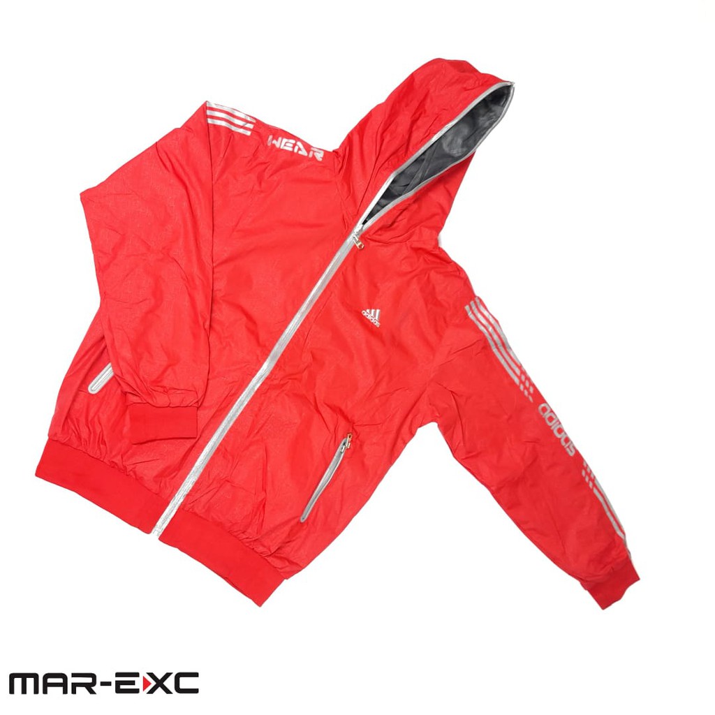 JAKET ADIDAS PARASUT PRIA WANITA BOLAK BALIK JACKET OLAHRAGA WINDBREAKER PREMIUM - MERAH