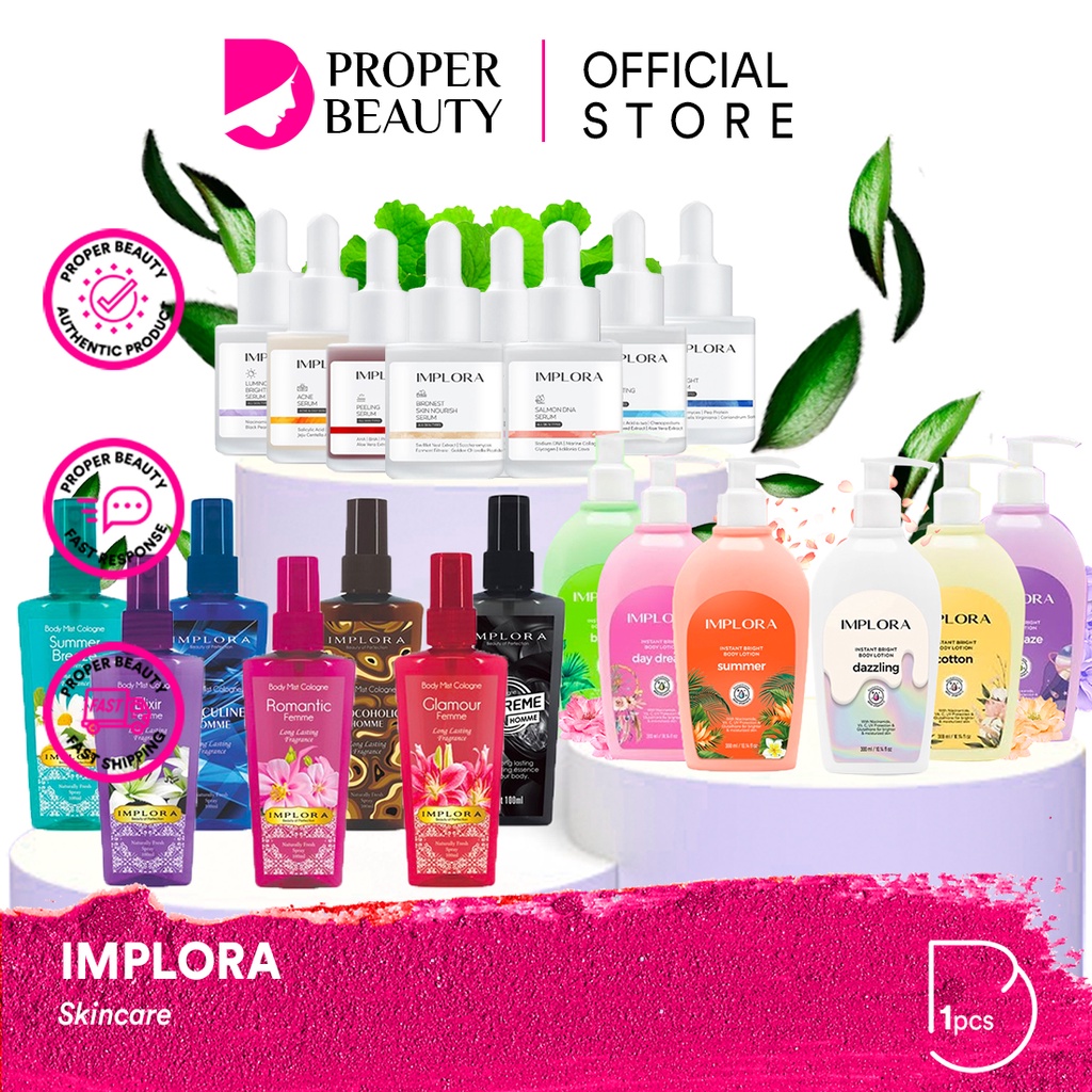 IMPLORA Skincare Indonesia / Facial Wash Essence Toner Serum Day Night Eye Cream Sunscreen Mask Masker Body Lotion / Lipstick Cheek Lip Tint Cream Matte Crayon Kutek Nail Polish Eyeliner Eyebrow Pensil Alis Hair Color Powder TWC Blush On Urban Paket Face