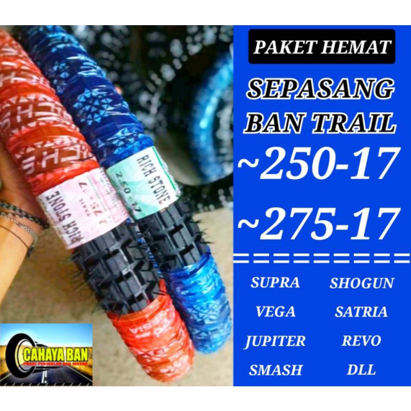 satu set depan belakang ban trail 250-17 & 275-17 ban tril ban cangkul ban motor bebek ban riing 17 