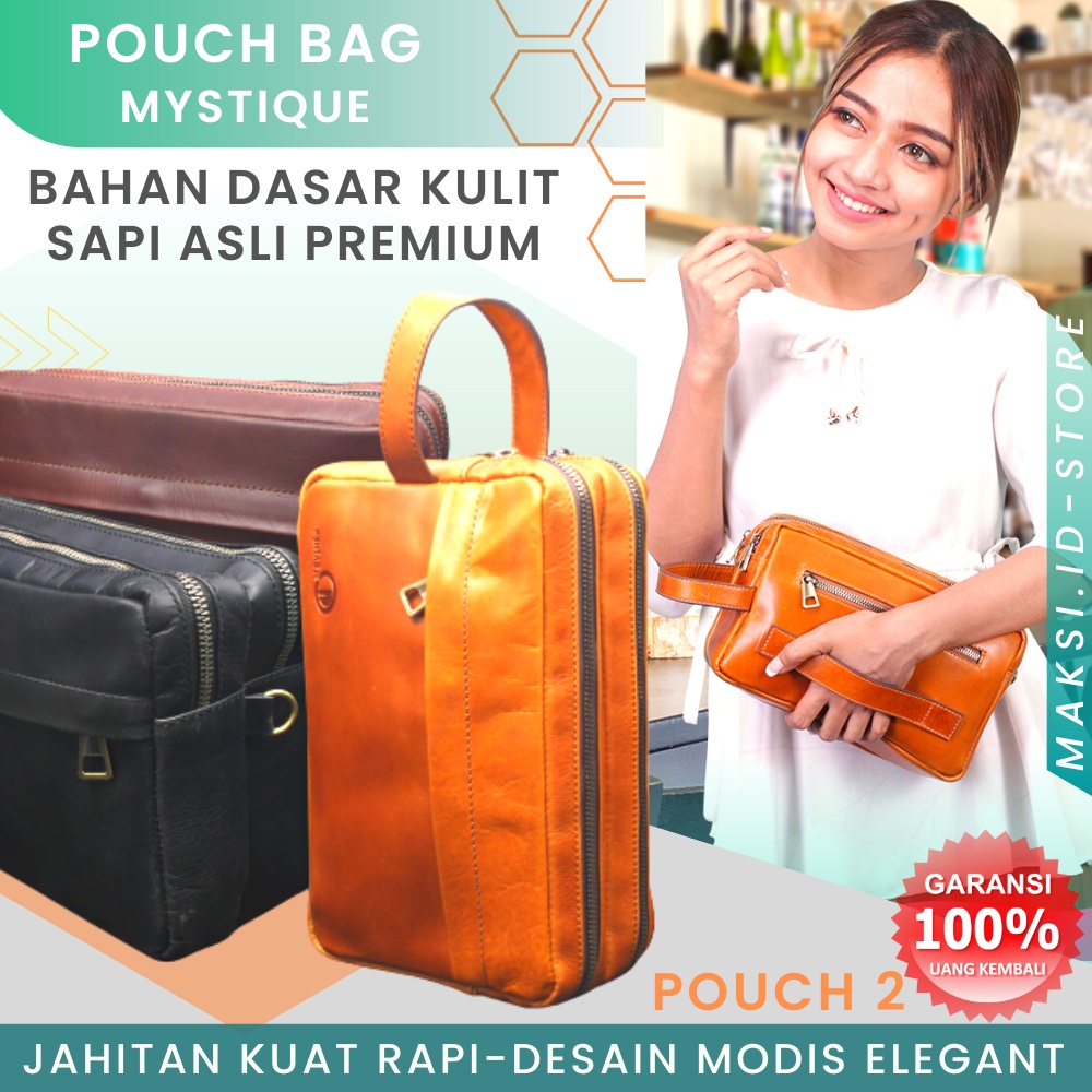 Tas Pouch Bag Clutch Bag Kulit Asli Pria Wanita Multifungsi Tas Make Bahan Kulit Sapi Asli Pouch 2 GARANSI ORIGINAL