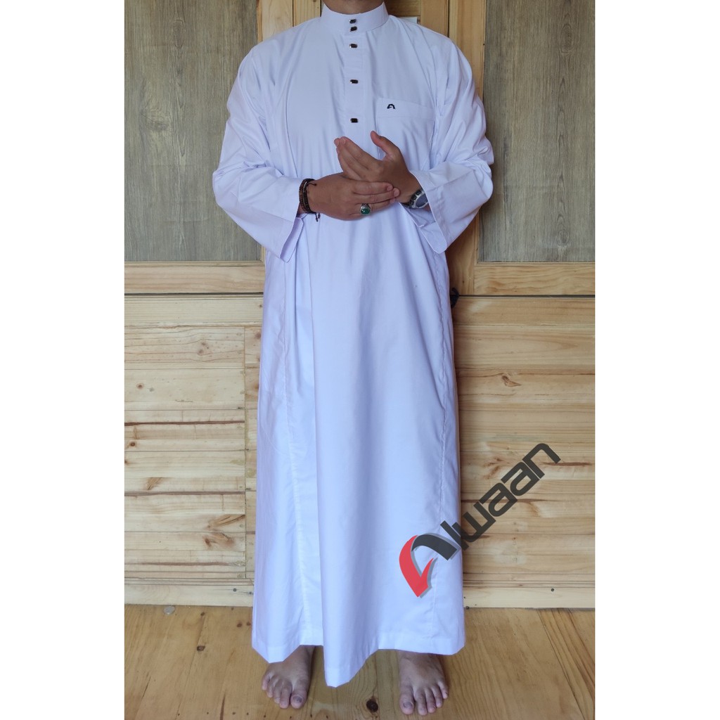 baju muslim pria dewasa alwaan lengan panjang/koko gamis jubah polos warna putih
