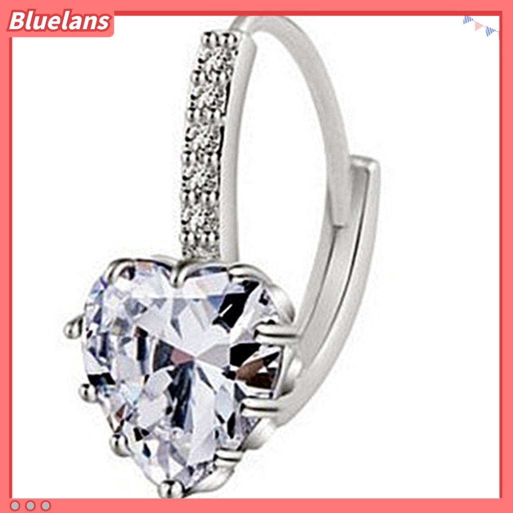 Anting Hoop 18K White Gold Plated Aksen Berlian Imitasi Bentuk Hati Untuk Wanita