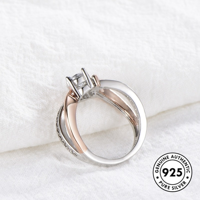 Cincin Berlian Bahan S925 Silver Warna Rose Gold