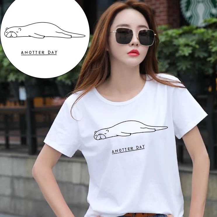 Kaos lengan pendek bagus atasan wanita gambar beruang lucu ootd baju hits animal fun another day