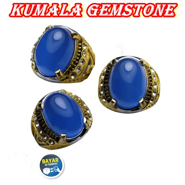 Cincin Batu Pria Akik Permata Mulia Anggur Biru Langit Kalsedon Chalcedony
