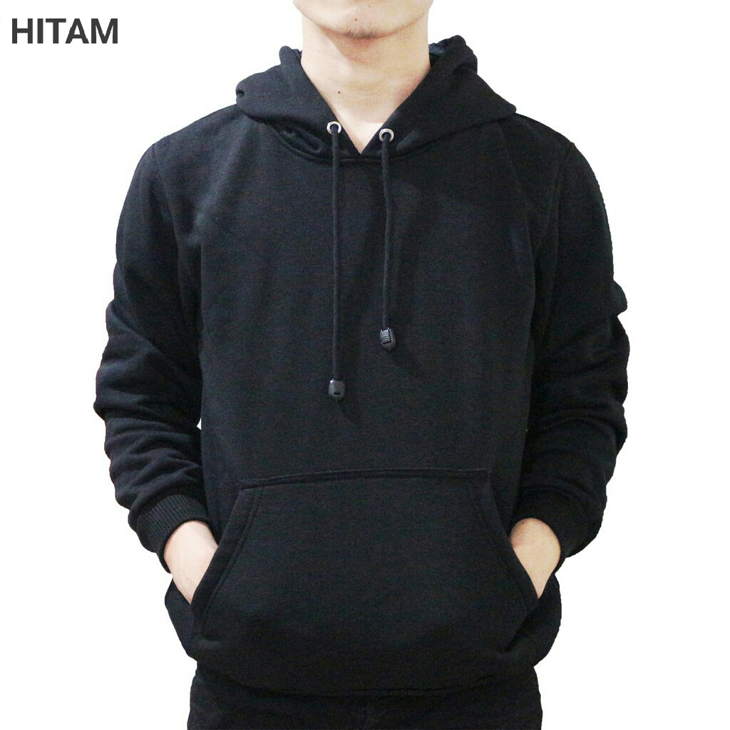 (promo) Jaket jumper hoodie polos L,XL,XXL pria wanita hitam mjl store