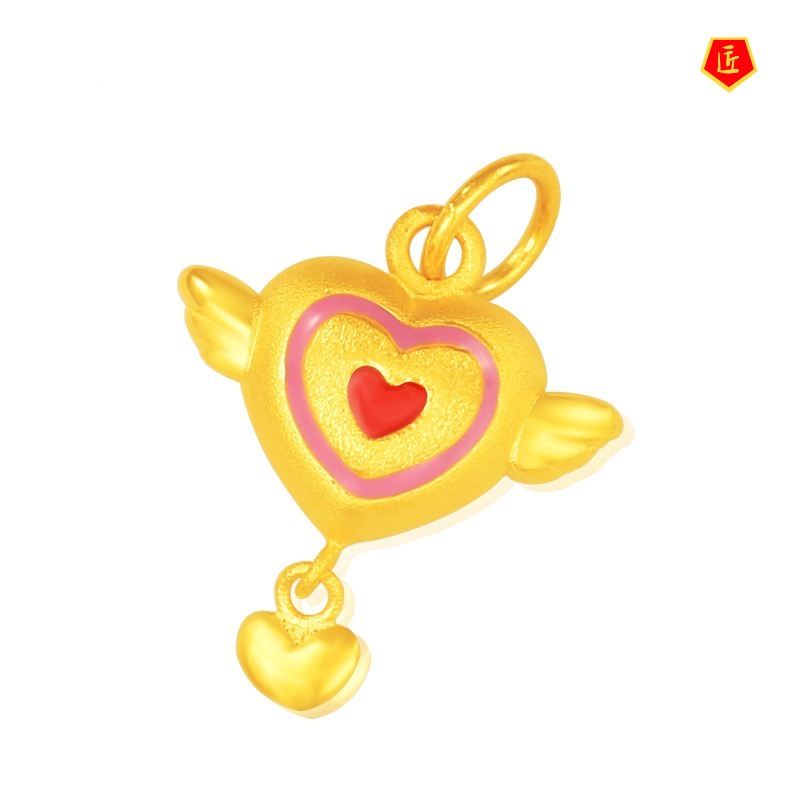 [Ready Stock]3D Golden Angel Wings Heart-Shaped Pendant Lucky Beads Pendant