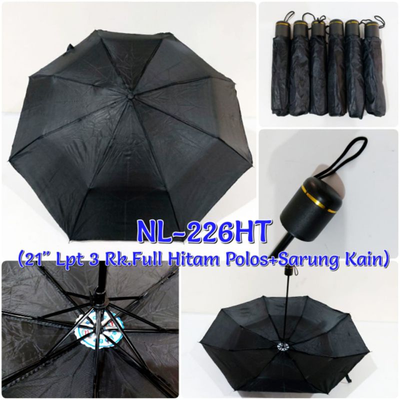 Payung lipat 3 Nagoya Polos Luar Dalam + Sarung Cocok Untuk Sablon Dan Promosi NL226