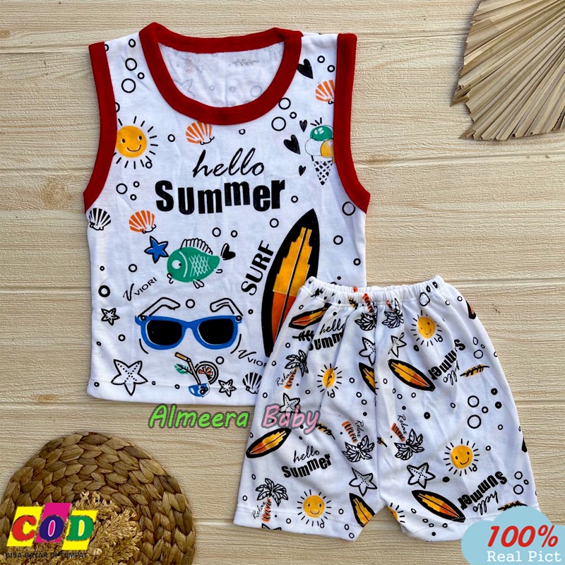 Setelan Baju Bayi Tanpa Lengan Motif Summer Usia 3-12 Bulan Almeera Baby and Kids
