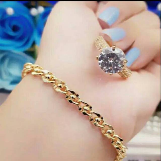 Xuping gelang dan cincin lapis emas 24k 0922g