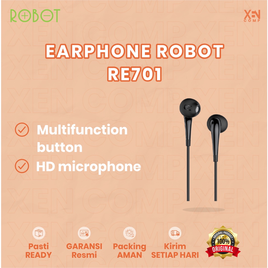 Earphone ROBOT RE701 / RE-701 Wired Earphone Bass Android iPhone Original