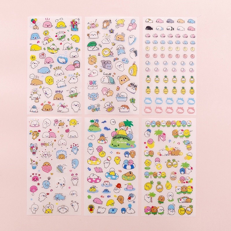 [6 Lembar] Sticker Karakter Binatang Hiasan Buku Diary Scrapbook Jurnal Desain Design Lucu Murah Kelinci Rabbit Kucing Cat Babi Pig Snail Fish