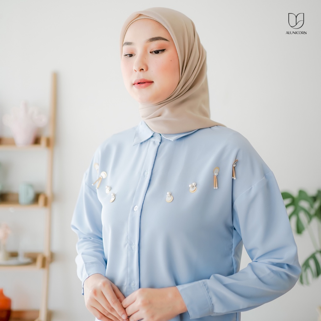 Alunicorn - Busui- Bia Series - Valen Set - Blouse Wanita - Pants Wanita-Blouse Light Blue