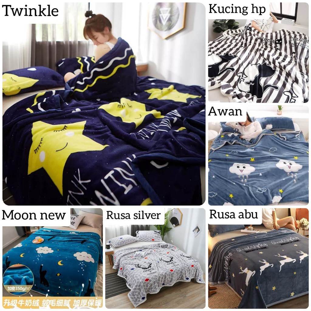Selimut Bulu Halus Dewasa 150x200 Termurah Terlaris Motif Aesthetic New Arrival-1