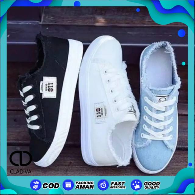 Sepatu Kets Denim DC Premium Spatu Jeans Wanita Cewe Cewek Perempuan Jins Style FSH266 Cladiva-1