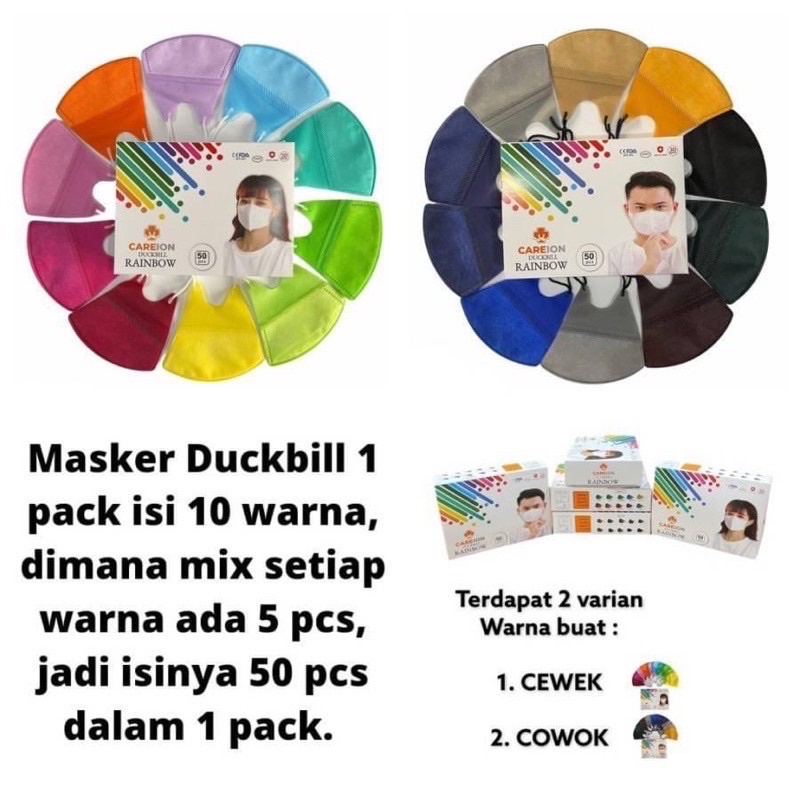 MASKER DUCKBILL CAREION RAINBOW CEWE COWO TERMURAH