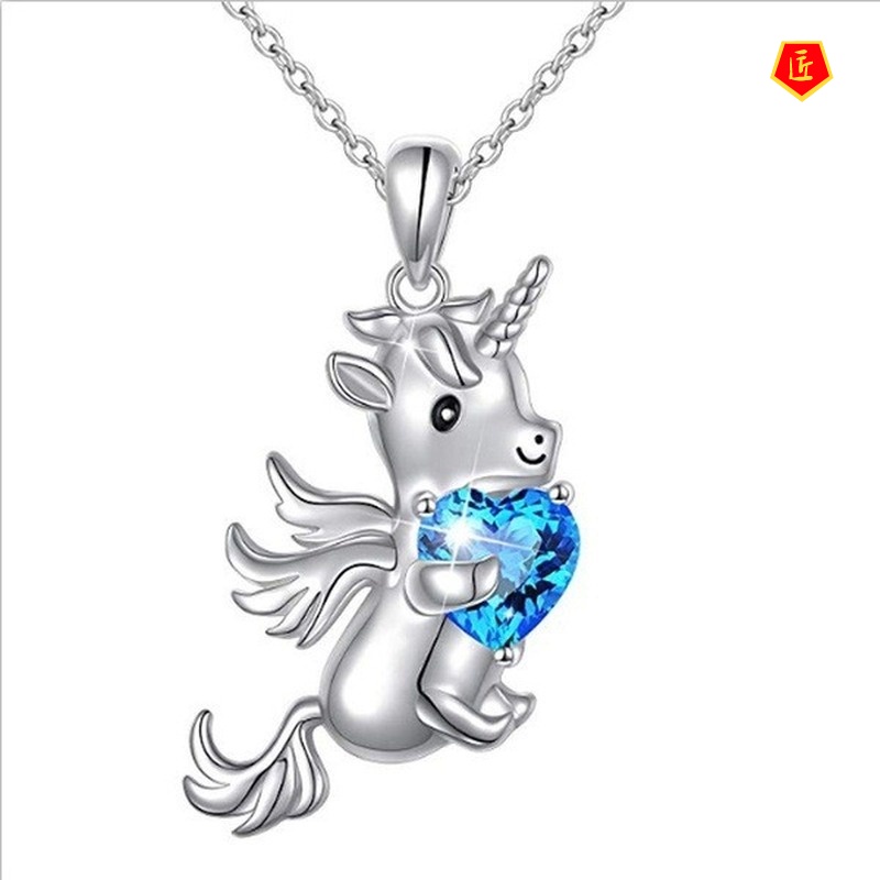 [Ready Stock]Unicorn Two-Tone Pendant Necklace Women European And American Fashion Diamond