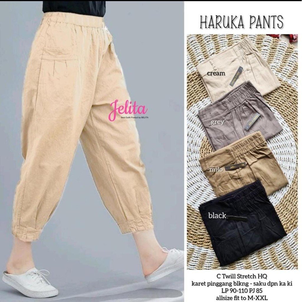 HARUKA PANTS HINATA PANTS ( CELANA PANJANG WANITA BAGGY BAHAN KATUN TWILL STRETCH TEBAL &amp; MELAR ) HINATA PANTS