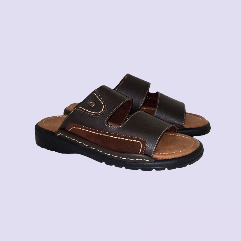 ORIGINAL &amp; Garansi | Sandal Pria Kulit Asli Dark Brown / Sendal Selop Bapak2