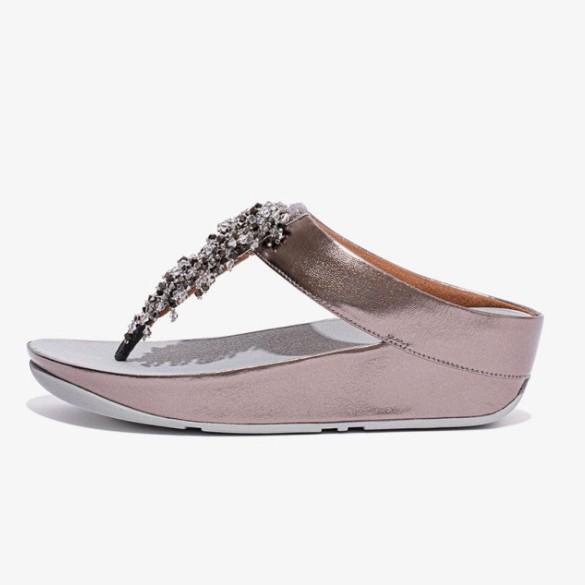Sandal Wanita FITFLOP Ori RUMBA BEADED TOE-POST SANDALS DR7-054 Pewter