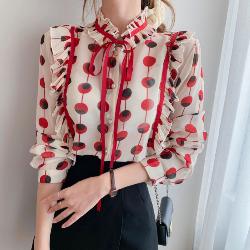 MDLV ~ 2689 Aprilita Pleated Shirt Blouse wanita Blouse Premium Blouse Import Blouse Chiffon Blouse Polkadot Kemeja Fashion Kemeja Import Kemeja Premium Kemeja Polkadot Fashion Import