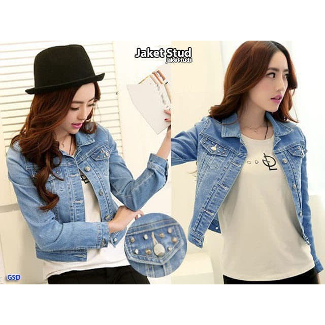 jaket jeans stud/jaket jeans denim washed wanita/jaket casual murah
