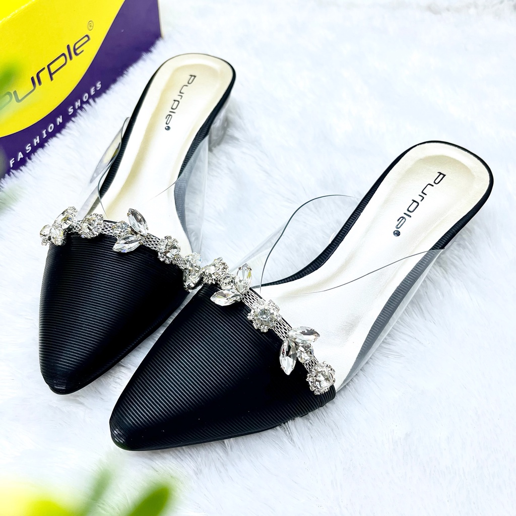 Sandal Heels 5cm Pesta Hak Kaca Merk Purple