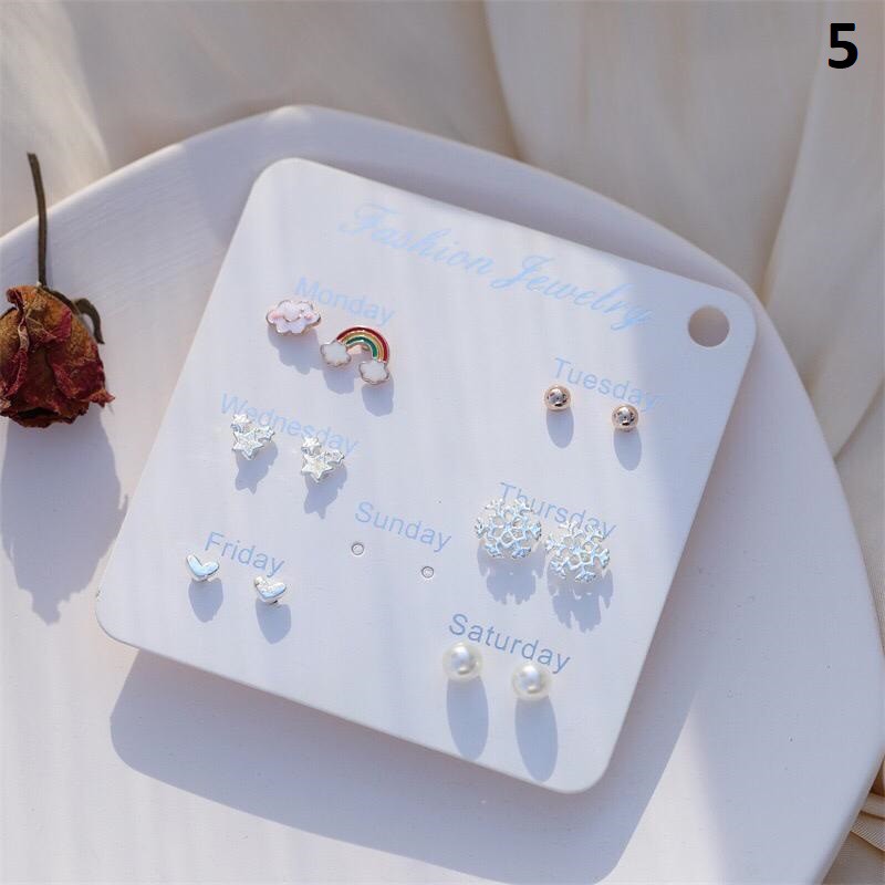 ⭐ JKTMART ⭐Anting Aksesoris Fashion Mutiara Earrings Wanita 6 Pasang Tusuk Simple COD A022-MOTIF 5