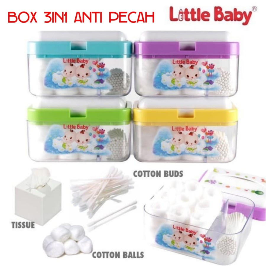 LITTLE BABY 3 in 1 Box Tempat Kapas Cotton Buds dan Tissue Container