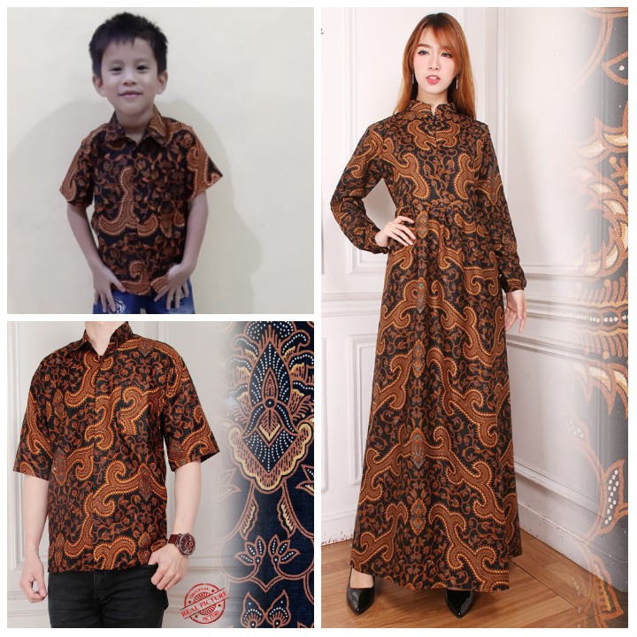 SB Collection Couple Family Tarania Dress Maxi Long Gamis Dan Kemeja Batik Anak Ayah