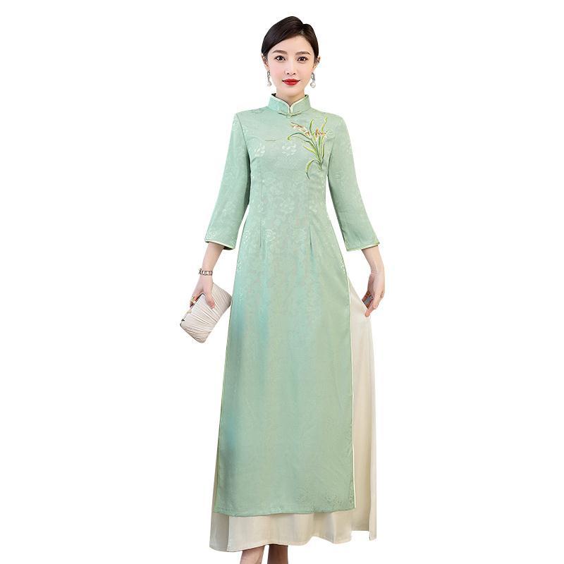 Audrey cheongsam 2022 new women's long style young long sleeved retro Chinese style improved dress a