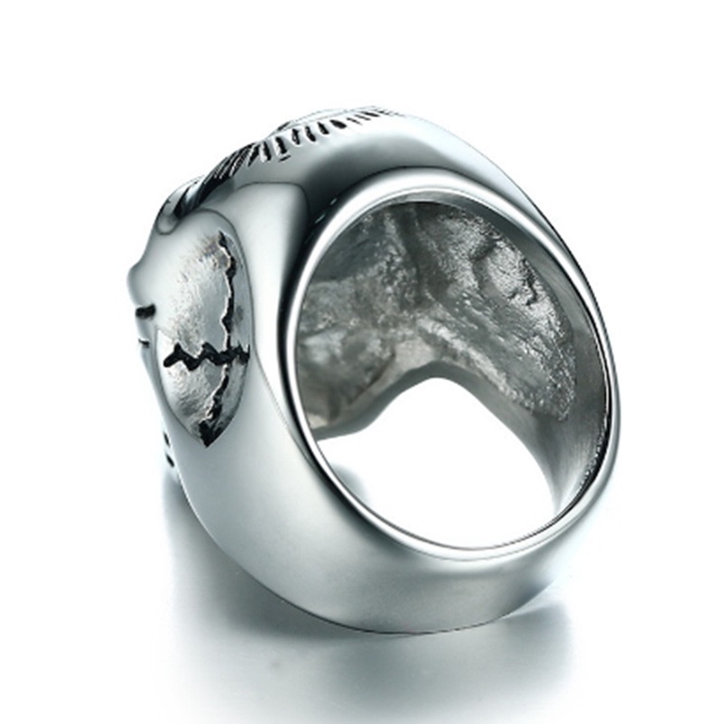 Cincin Desain Tengkorak Bunga Bahan Stainless Steel Gaya Gothic Rock Punk Antik Untuk Pria