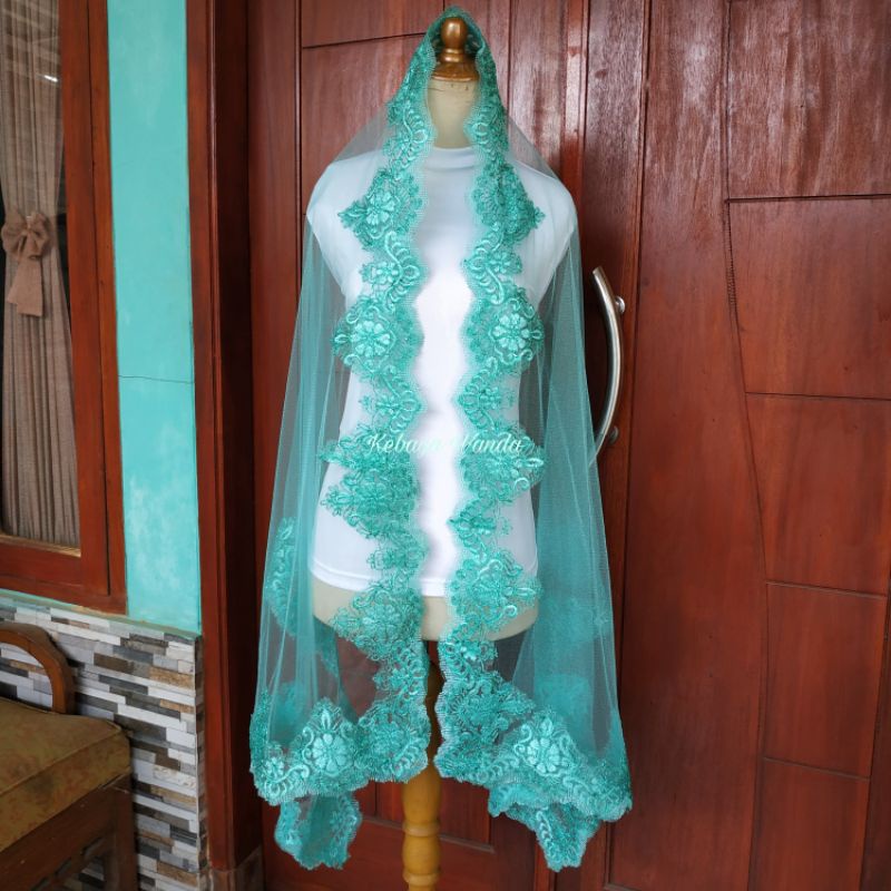 Ready Kerudung Pengantin / Veil Pengantin / Selendang Akad Slayer / Kerudung Akad / Wedding Veil-Hijau Mint