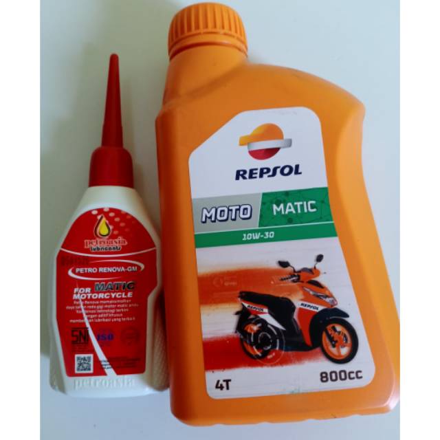 Oli mesin repsol + oli gardan petroasia untuk semua jenis matic beat/vario 125/150/mio J/mio/scoopy