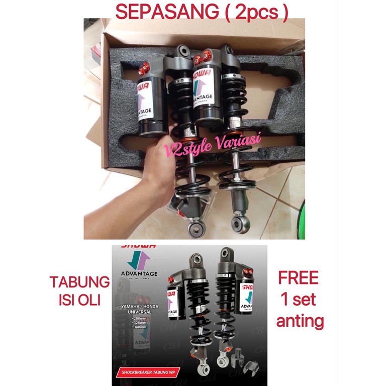 SHOCKBREAKER 2pcs SHOCK TABUNG ATAS SH0WA 280MM 320MM 340MM ANTING BULAT + ANTING KOTAK TABUNG ISI OLI MOTOR MATIC BEBEK HONDA YAMAHA FI FIZR JUPITER Z VEGA ALFA NOUVO RX King Tiger  Megapro CB Blade Supra 110/125 Revo 110 Absolut Kharisma  PCX 150 NMAX