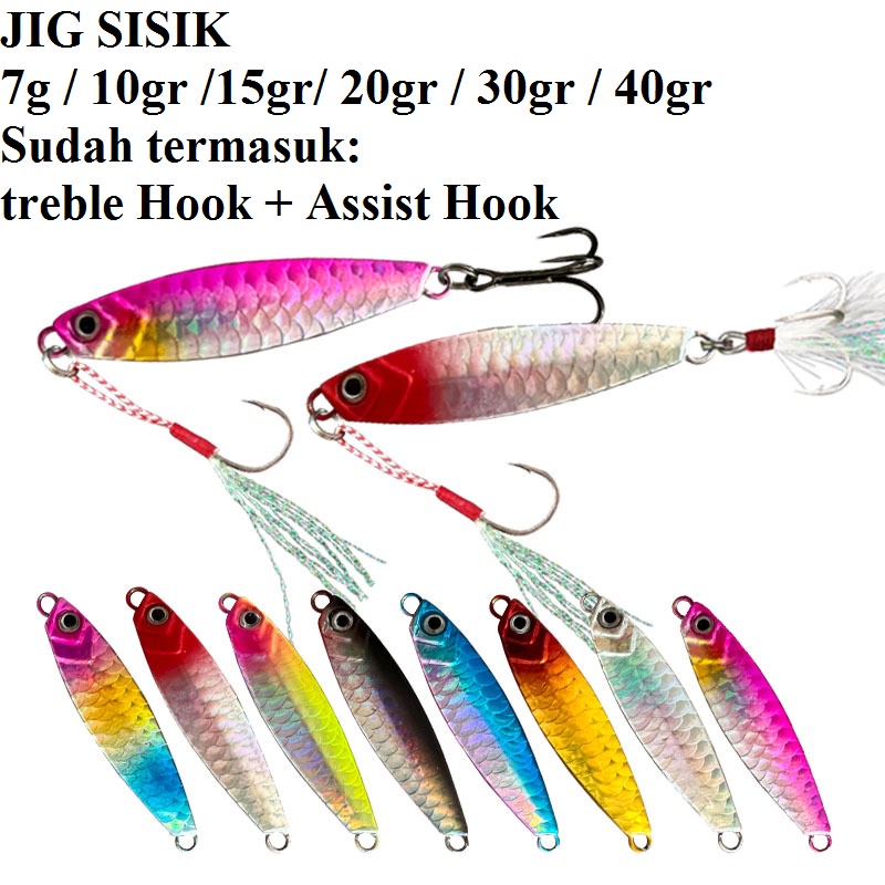 Umpan Pancing Metal Jig Best Seller Jigging Fishing Lure Castjig + treble dan assist Hook 7gr 10g 20 gram 30gr 40gr &quot;Sisik&quot;