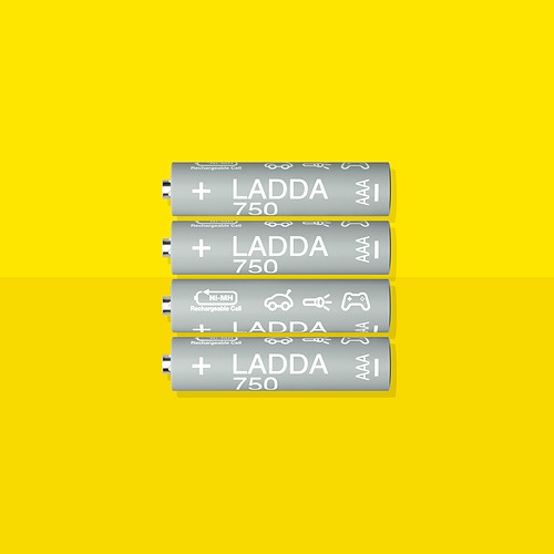 LADDA Baterai yg dapat diisi ulang 4 pcs HR03 AAA 1.2V 750 mAh