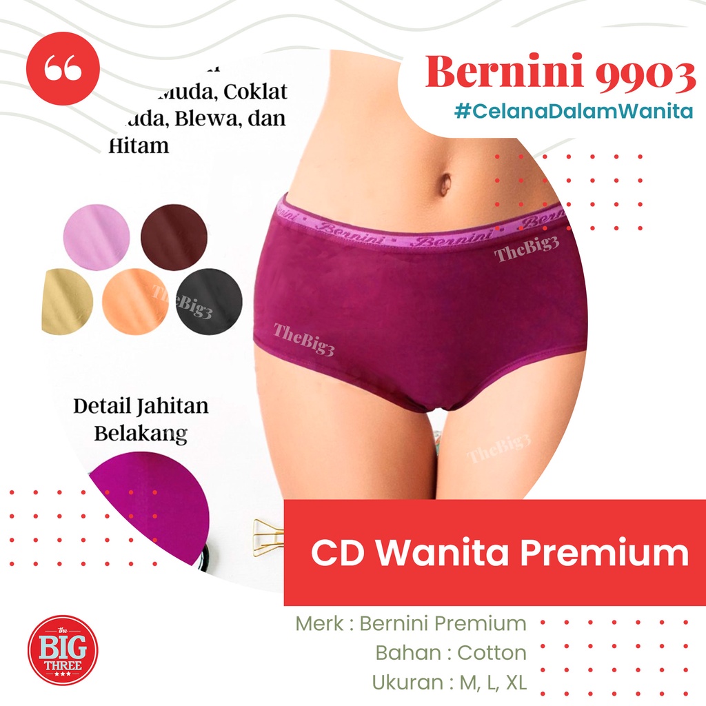 BERNINI PREMIUM Celana Dalam Wanita 100% Katun - Ukuran M L XL | CD BERNINI-B COTTON 9907 9906 9903 70102 thebig3