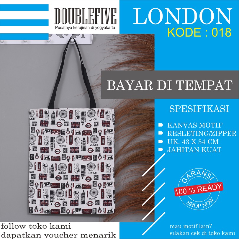 TOTE BAG WANITA TOTE BAG PRIA CANVAS MOTIF GOOD QUALITY WITH RESLETING KODE - 018
