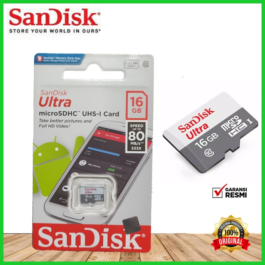 Memory Card Micro SD SANDISK 16GB Class 10 Speed 80 MBPS ULTRA SDHC