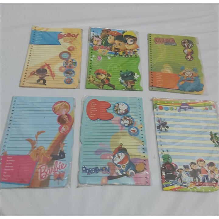 

Kertas Lose Leaf Pembatas Buku Binder Anak Karakter