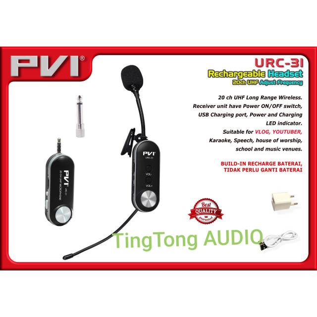 Mic klip on imam wireless PVI URC31 berkualitas battere cas suara bagus