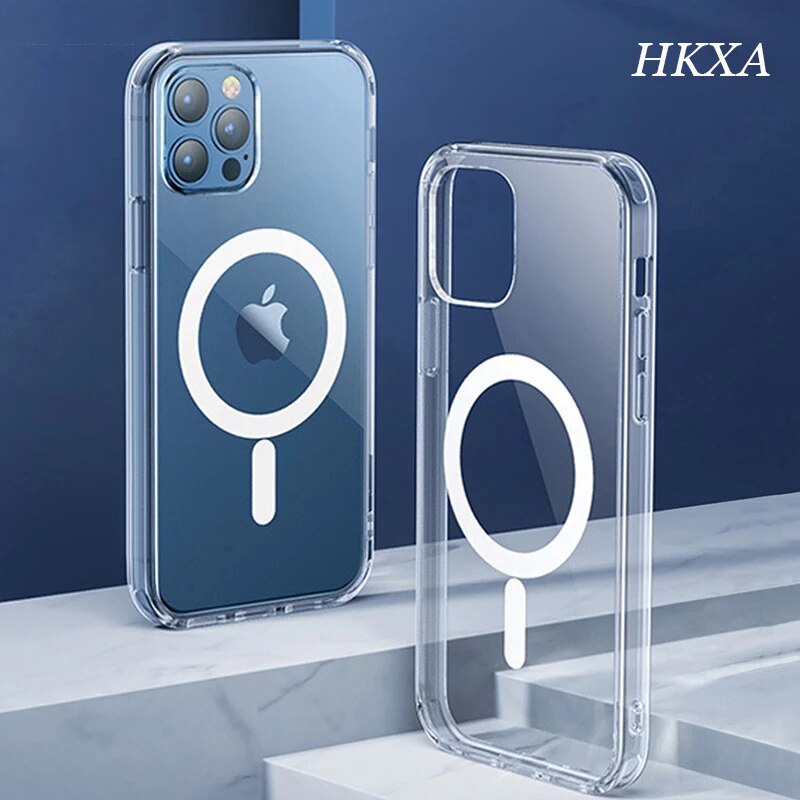 Magnetic ring wireless charging magnetic case for iphone 11 12 13 pro max mini xr x xs max 7 8 plus se 2020 all-inclusive transparent case