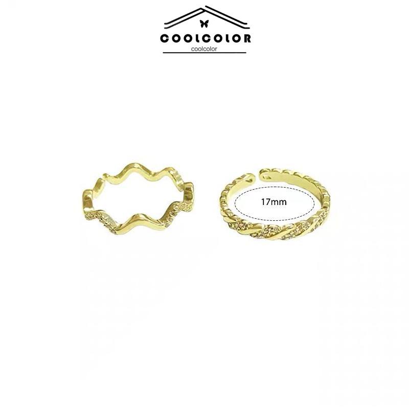 COD❤️2 PCS/SET Cahaya Mewah Wanita High-end Super Indah Bergaris Gelombang Cincin Pembukaan Temperamen Fashion Ring Jewelry Perhiasan Aksesoris Hadiah Ulang Tahun